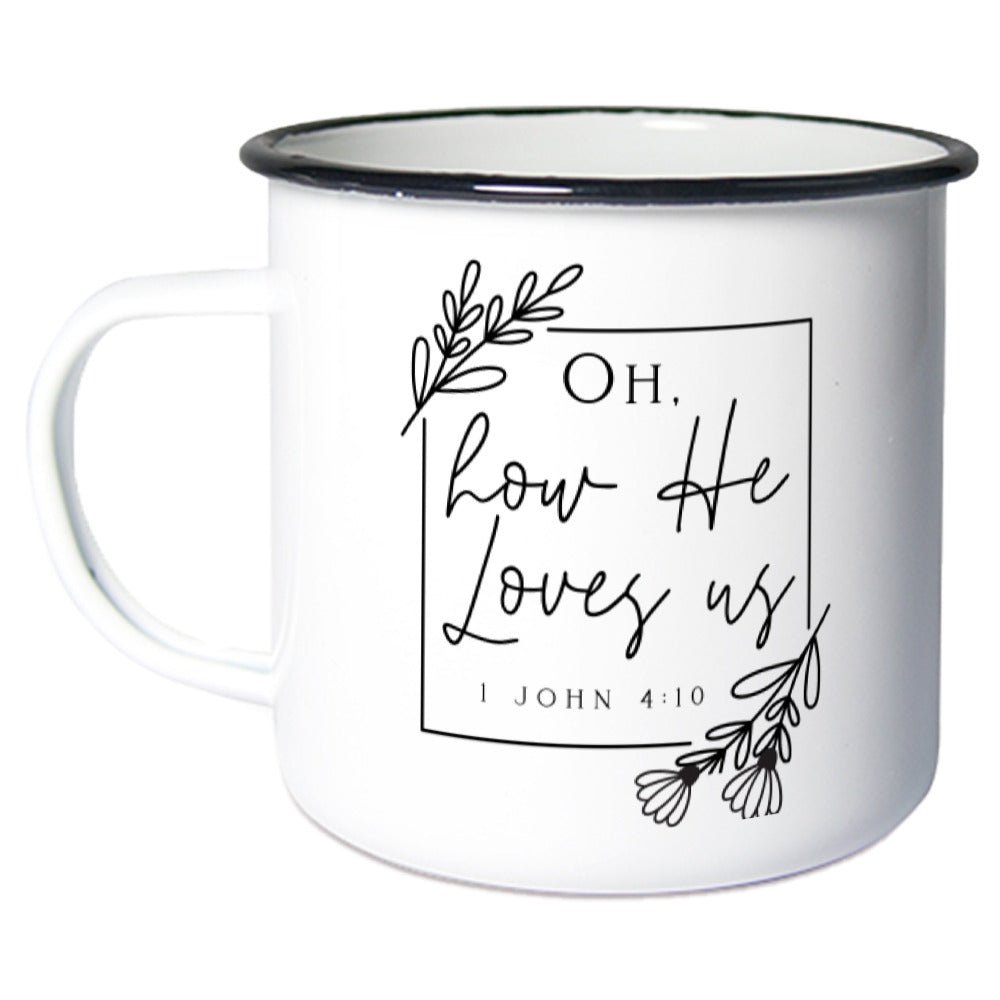 He Loves Us Emaille Tasse Klein - Make-Hope